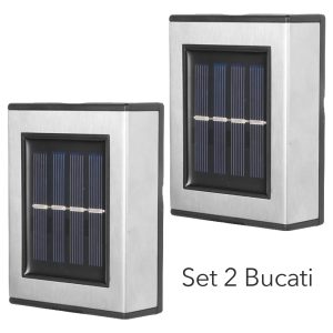 Aplica solara LED pentru Gradina, Flippy, Set 2 Bucati, ABS/Policarbonat, rezistenta la apa IP65, pentru trepte, borduri, terasa, 1.2V, 600mah, 10 x 7.5 x 3 cm, Lumina Alb Calda, Negru