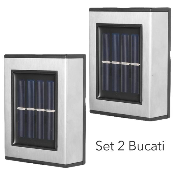 Aplica solara LED pentru Gradina, Flippy, Set 2 Bucati, ABS/Policarbonat, rezistenta la apa IP65, pentru trepte, borduri, terasa, 1.2V, 600mah, 10 x 7.5 x 3 cm, Lumina Alb Calda, Negru