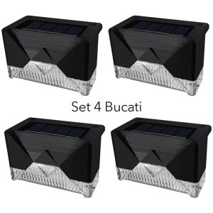 Aplica solara LED pentru Gradina, Flippy, Set 4 Bucati, ABS/Policarbonat, rezistenta la apa IP65, pentru trepte, borduri, terasa, 1.2V, 600mah, 7.9 x 5 cm, Lumina Alb calda, Negru