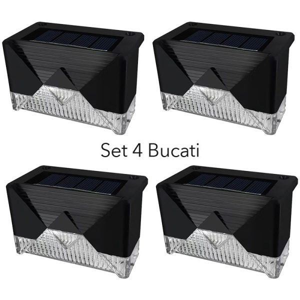 Aplica solara LED pentru Gradina, Flippy, Set 4 Bucati, ABS/Policarbonat, rezistenta la apa IP65, pentru trepte, borduri, terasa, 1.2V, 600mah, 7.9 x 5 cm, Lumina Alb calda, Negru