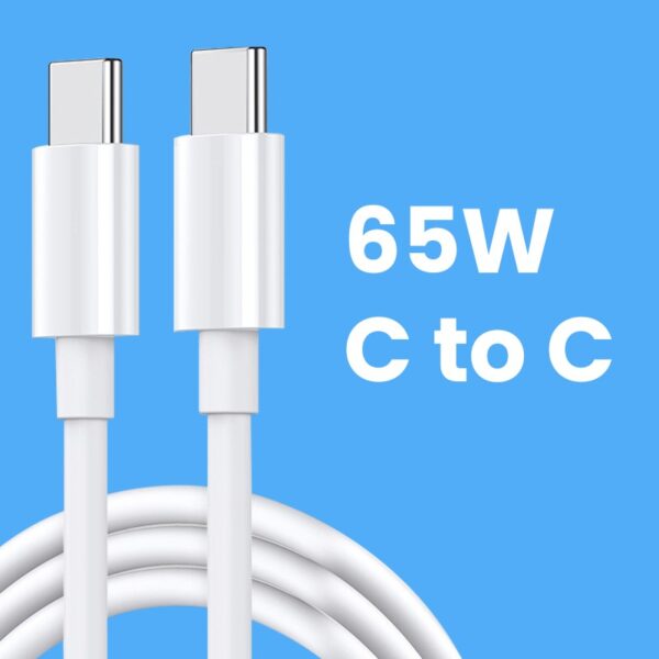 Cablu de Date pentru Telefon, Flippy, Cablu TYPE-C to TYPE-C Universal, Compatibil cu iOS si Android, Power Delivery 65W 130 cupru, 2 M, Simplu, Alb