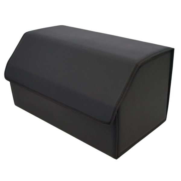 Cutie de Depozitare Auto, Flippy, Geanta Multifunctionala  din Piele Ecologica, Organizator Premium Portbagaj, 2 Compartimente Depozitare, Pliabil  si Rezistent la Uzura, Negru, 55 x 30 x 30cm