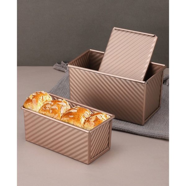 Tava pentru Paine, Flippy, din Otel Carbon, 450 g, cu Capac, Antiaderenta, 21 x 11 x 11.5 cm, Roz Auriu