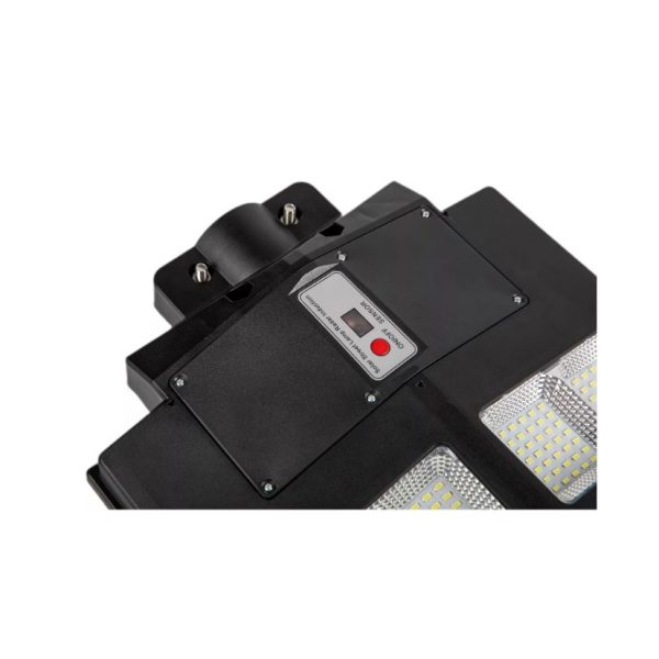 Lampa solara stradala Flippy, cu telecomanda, senzor de miscare si lumina, suport prindere, 480 LED-uri, IP65, ABS, 15AH, 300W, temperatura culoare 6500K, 44.6x34.8x7.2 cm, autonomie 10-12 ore, negru