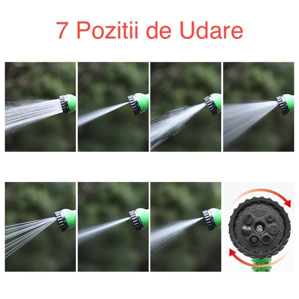 Furtun Portabil de Udare pentru Gradina, Flippy, pentru Gradina Uz Casnic, cu Duza de udare, 7 pozitii de Udare, Furtun 10 metri Lungime, Verde