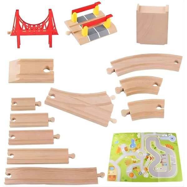 Set Circuit Trenulet din Lemn, Flippy, 75 Piese, Locomotiva Electrica ,Covoras de Joaca Inclus, Jucarie Educativa Montessori, Figurine Animale si Personaje, 3 ani+, Multicolor
