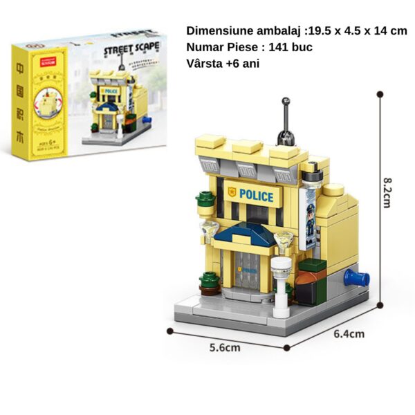 Set de Constructie, Flippy, Jucarie Educativa STEM,  141 Piese, Model 3D, +6 Ani, Colectia Strada Comerciala Europeana, 6.4 x 5.6 x 8.2 cm, Galben/Gri