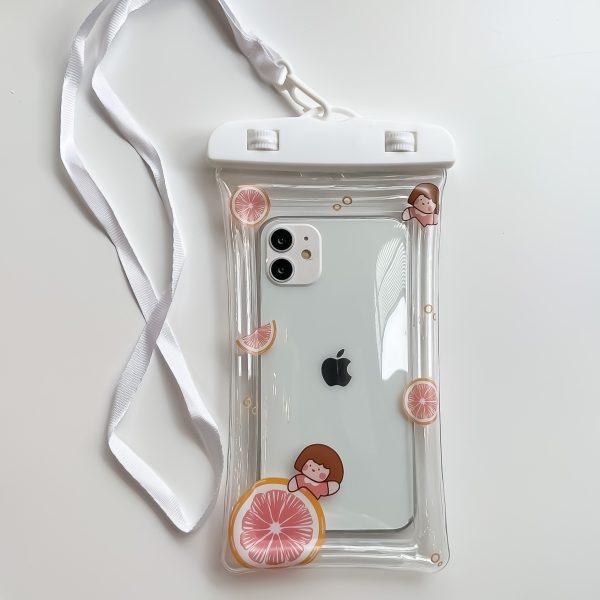 Husa subacvatica Kids Waterproof Flippy, Snowproof, Universala, cu Snur, pentru telefon sau documente, Grapefruit Girl, Alb