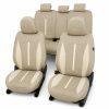 Huse auto premium 5 locuri Carguard Deluxe piele ecologică perforată - maro deschis - crem