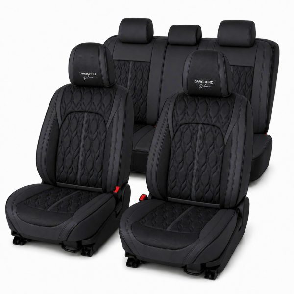 Huse auto premium 5 locuri Carguard Deluxe piele ecologică perforată - negru
