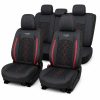 Huse auto premium 5 locuri Carguard Deluxe piele ecologică perforată și textil - negru - rosu închis