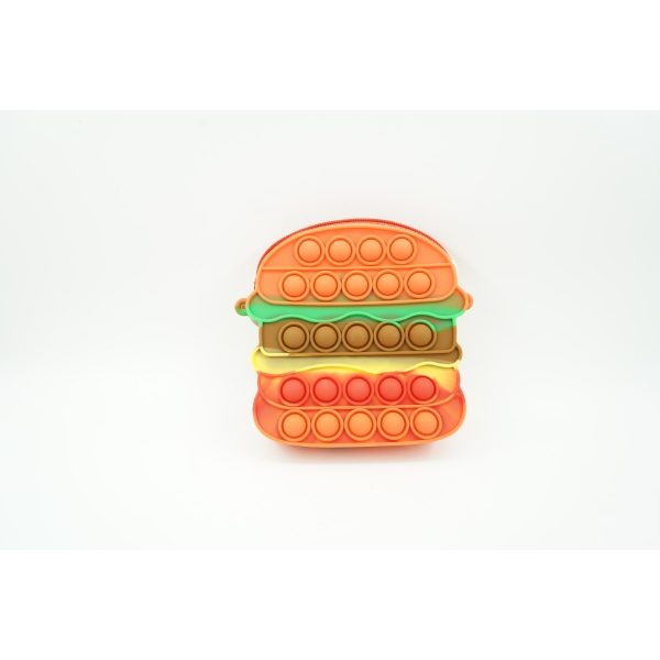 Jucarie antistres din silicon, Flippy, Pop It Now and Flip It, Geanta de umar, Hamburger, Portocaliu