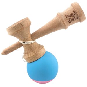 Jucarie Interactiva Kendama Profesionala, Flippy, din Lemn, 18 cm, Joc de Indemanare pentru Copii si Adulti, Bicolor Turcoaz Roz