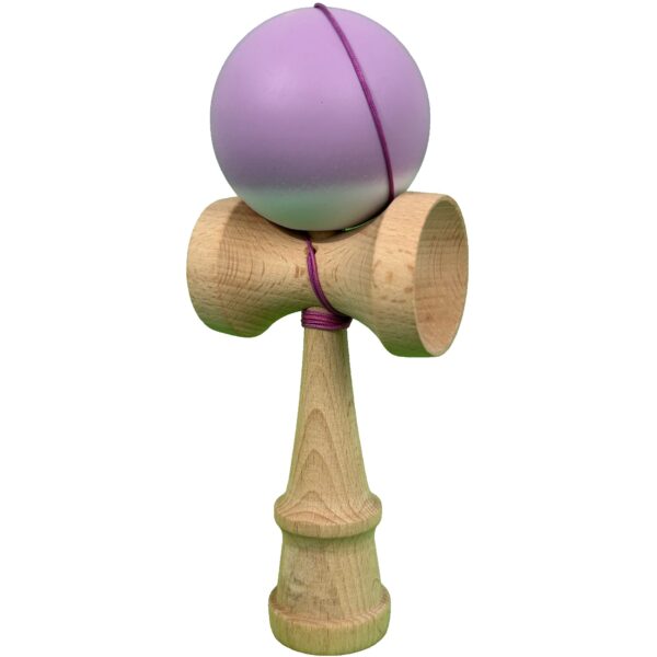 Kendama X Originala, Profesionala, Flippy, din Lemn cu Bila Cauciucata, 18 x 6 x 7 cm, Gradient Mov/Alb