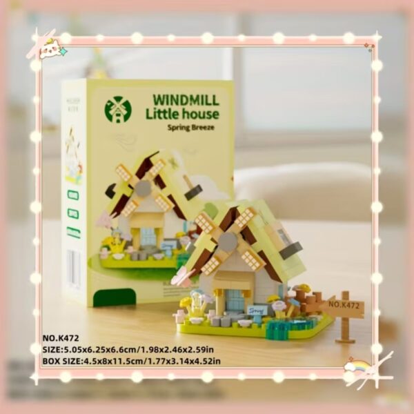 Set de Constructie, Flippy, Model Miniatura Moara de Vant, Jucarie Educativa STEM, Model 3D, Micro-Caramizi, 289 piese, +6 Ani, cm, 11.5 x 8 x 4.5 cm, Galben