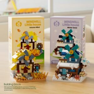 Set de Constructie, Flippy, Model Miniatura Moara de Vant, Jucarie Educativa STEM, Model 3D, Micro-Caramizi, 318 piese, +6 Ani, cm, 11.5 x 8 x 4.5 cm, Portocaliu