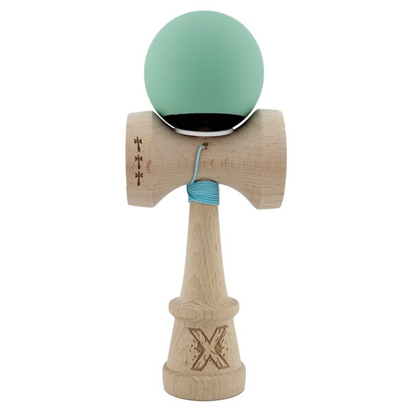 Kendama X Originala, Profesionala, Flippy, Rubber Grip, Cupe Mari KING SIZE V3, Gaura in Baza, Rulment Metalic, din lemn 18 cm, Ata 62/65 cm, Bicolor Turcoaz/Albastru inchis