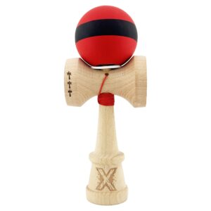 Kendama X Originala, Profesionala, Flippy, Cupe Mari KING SIZE V3, Rubber Grip, Gaura in Baza, Rulment Metalic, din lemn 18 cm, Ata 62/65 cm, M Bicolor Rosu Dublu/Negru