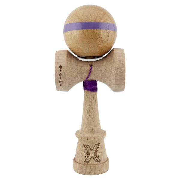 Kendama X Originala, Profesionala, Flippy, Super Sticky, Cupe Mari KING SIZE V3, Gaura in Baza, Rulment Metalic, din lemn 18 cm, Ata 62/65 cm, Original Mov