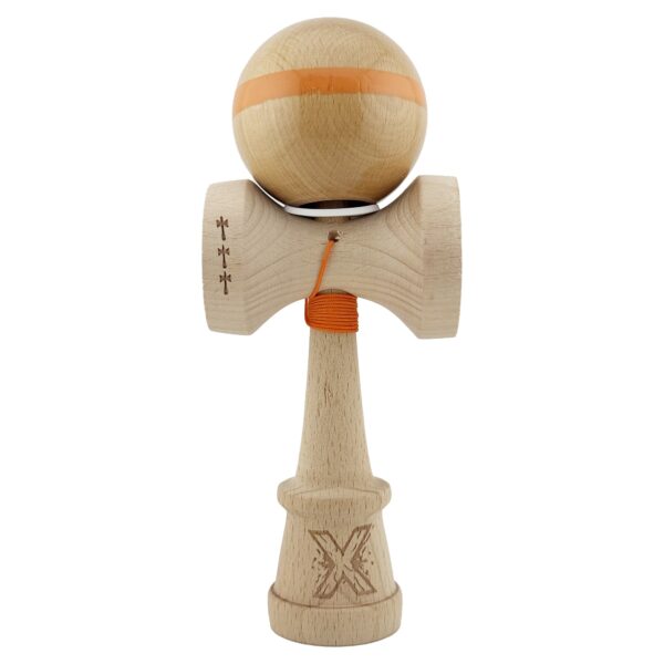 Kendama X Originala, Profesionala, Flippy, Super Sticky, Cupe Mari KING SIZE V3, Gaura in Baza, Rulment Metalic, din lemn 18 cm, Ata 62/65 cm, Original Portocaliu
