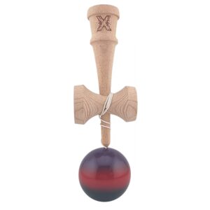 Kendama X Originala, Profesionala, Flippy, Super Sticky din Lemn, 18 cm, Gradient Mov/Rosu/Negru
