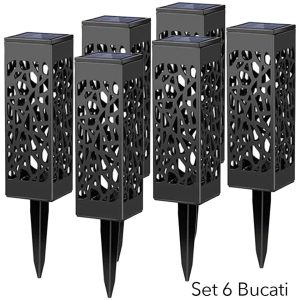 Lampa solara LED, Flippy, Set 6 Bucati, Tip Felinar, pentru Gradina, Inaltime 30.2 cm, putere 0.2W, 1.2V, 600mAh, Lumina Alb Cald, Negru