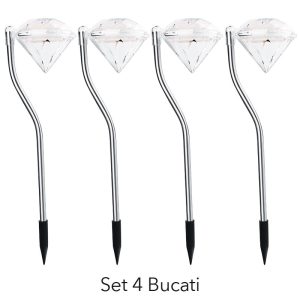 Lampa solara LED pentru Gradina, Flippy, Set 4 Bucati, Tip Diamant, Inaltime 30 x 9 cm, 2V, ABS, 600mAh, Lumina Alb Rece, Argintiu