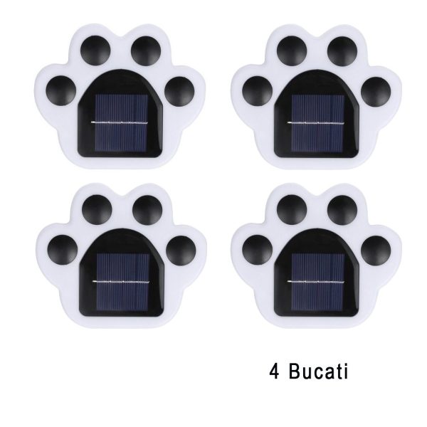 Set 4 Lampi Solare Led pentru Gradina, Flippy, Model Laba de Urs, 14 x 13 x 3 cm, Buton On-Off, Alb Rece, Negru/Alb