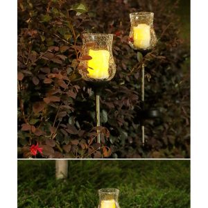 Lampa solara LED tip Lalea pentru gradina Flippy, inaltime 55 cm,  material sticla si ABS, 2V, ABS, 600mAh, alb cald