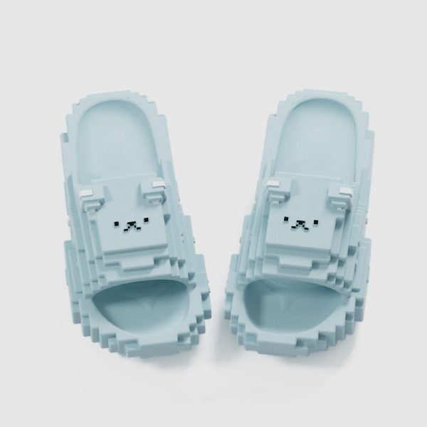 Papuci Casual pentru Adolescenti, Flippy, Model Unisex de Forma Pixel, Rezistenti Usori si Moi din Spuma EVA Antiderapanti, Marime 36-37, Albastru deschis