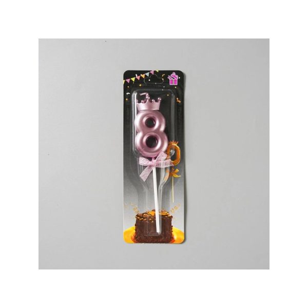 Lumanare Cifra 8, Flippy, Model Coroana cu Fundita, Pentru Tort, 6 x 2.5 cm Mov
