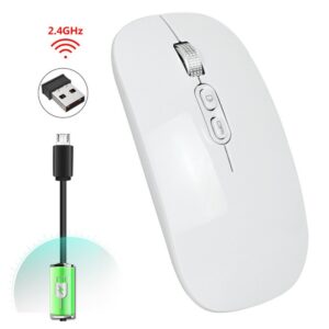 Mouse Wireless Reincarcabil, Flippy, Compatibil Windows/macOS, Bluetooth 5.1 + 2.4GHz, Silentios, DPI 800/1200/1600, Alb