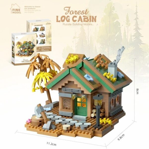 Set constructie, Flippy, Forest Log Cabin, din ABS, Model Casuta din Padure, 781 piese, 11.2x9.8x8 cm, Multicolor