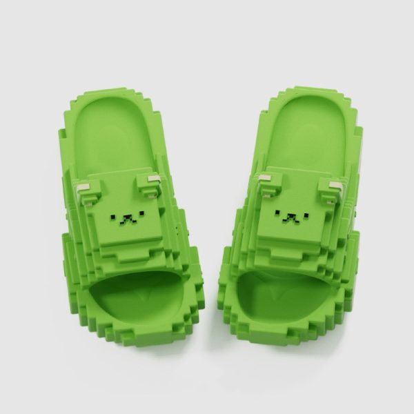 Papuci Casual pentru Adolescenti, Flippy, Model Unisex de Forma Pixel, Rezistenti Usori si Moi din Spuma EVA Antiderapanti, Marime 36-37, Verde deschis