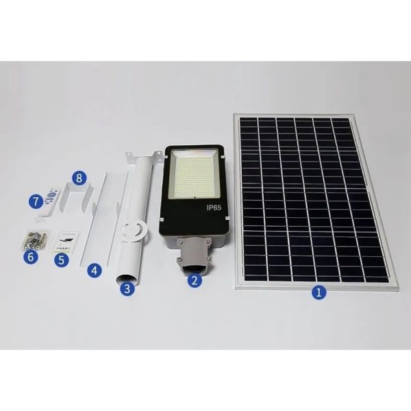 Proiector LED pentru stalp, casa, perete cu suport metalic inclus, Flippy, 38,5 cm x 14,2 cm, Rezistent la Apa IP65, cu Panou Solar, 240 COB LED, 50 W, Senzor de lumina, Timer, cu Telecomanda, intensitate reglabila, kit montaj inclus, Lumina Rece