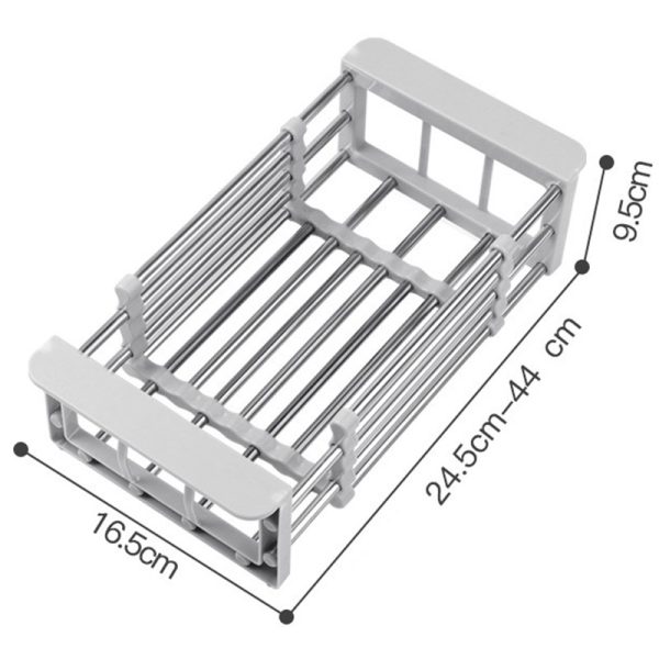 Suport Scurgere Extensibil pentru Bucatarie, Flippy, Uscator Vase din Otel Inoxidabil, Suport Tacamuri si Pahare, Suport pentru Fructe si Legume, 24.5 x 16.5 x 9.5 cm Gri deschis