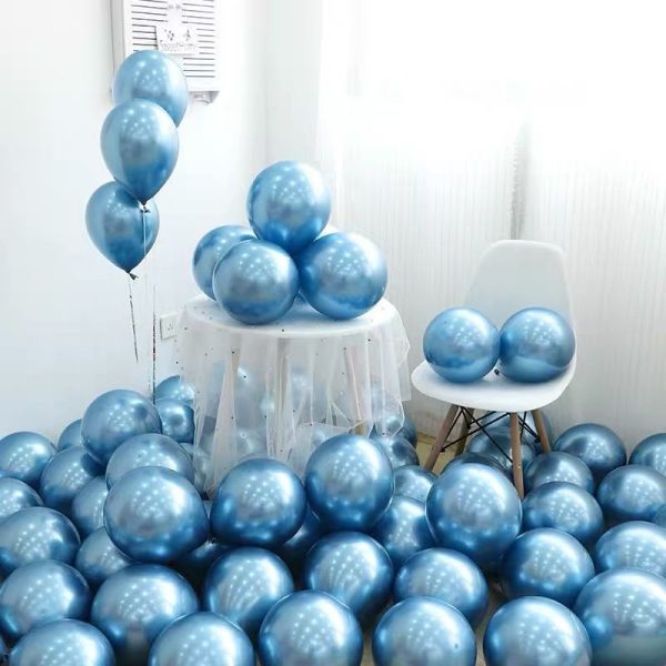 Set 12 Baloane, Flippy, din Latex Chrome, 13 cm, Albastru Deschis