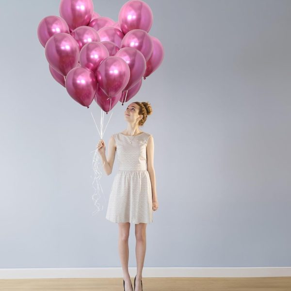 Set 12 Baloane, Flippy, din Latex Chrome, 25 cm, Fucsia