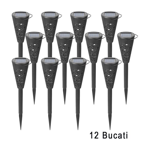 Set 12 Lampi Solare Led pentru Gradina, Flippy, Tip Torta, 36 x 6.8 cm, Buton On-Off, Lumina Alb Cald, Negru