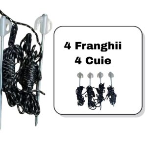 Franghie cu Cuie pentru Corturi, Flippy, Set 4 Bucati, Accesorii pentru Ancorare Corturi Pavilion, Copertine Tip Pavilion, Franghie 3 m, Cuie 20 cm, Negru/Alb