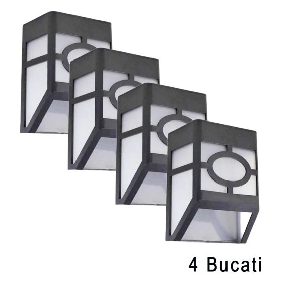 Set 4 Lampi Solare Led pentru Gradina, Flippy, Model Geometric, 11.8 x 8.6 x 5 cm, Buton On-Off, Lumina Multicolora, Negru/Alb