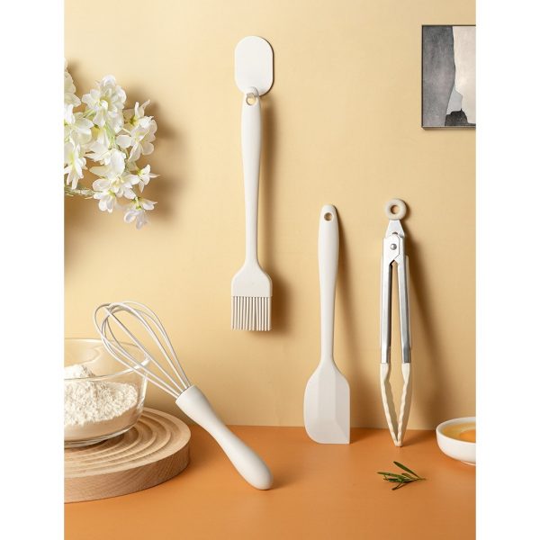 Set 5 Ustensile de Bucatarie, Flippy, din Silicon+Inox, Termorezistente, Antiaderente, 28 x 26 x 2 cm, Alb Maro