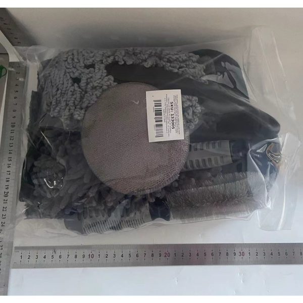 Set 9 Piese pentru Spalat Auto, Flippy, din Plastic si Microfibra, Perii si Lavete, Model B, Gri