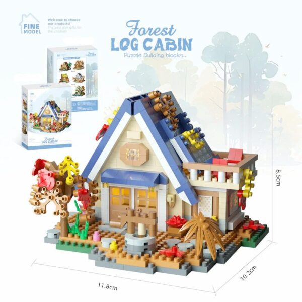Set constructie, Flippy, Forest Log Cabin, din ABS, Model Casuta de Vis, 715 piese, 11.8x10.2x8.5 cm, Multicolor