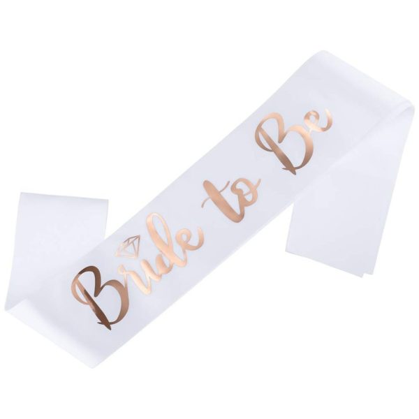 Set de Accesorii pentru Mireasa, Flippy, Coronita, Panglica, Stickere, Voal, Model Bride To Be, Tematica Nunta, Alb-Roz