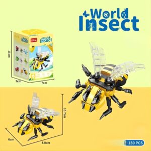 Set de Constructie, Flippy, Model Bondar, Lumea Insectelor Mini, 150 Piese, Model 3D, Jucarie Educativa STEM, +6 Ani, Plastic ABS, 11 x 7 x 7 cm, Negru/Galben
