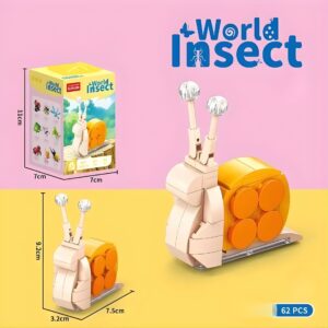 Set de Constructie, Flippy, Model Melc, Lumea Insectelor Mini, 62 Piese, Model 3D, Jucarie Educativa STEM, +6 Ani, Plastic ABS, 11 x 7 x 7 cm, Bej/Portocaliu