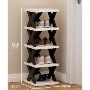 Organizator de Pantofi, Flippy, 5 Straturi, din ABS, Suport Modular, 65.5 x 24 x 26 cm, Negru/Alb