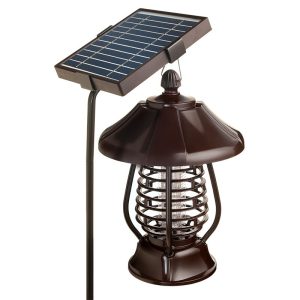 Lampa solara pentru gradina, anti-insecte, tantari, muste, UV, LED, material ABS, putere 5W, 1.2 V, autonomie 8 ore, 2 moduri de functionare, IP65, electric shock 380 volti, 30 x 19.5 cm, maro