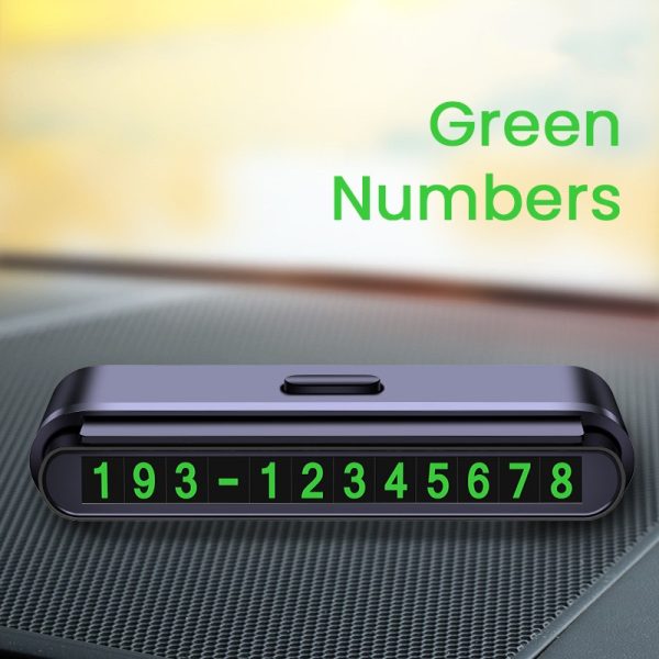 Suport Numar de Telefon pentru Parcare Auto, Flippy, Suport pentru Numarul de telefon, Banda glisanta pentru Ascundere, Banda Adeziva Inclusa, 120 x 48 x 24 mm, Cifre Verzi, Negru Mat